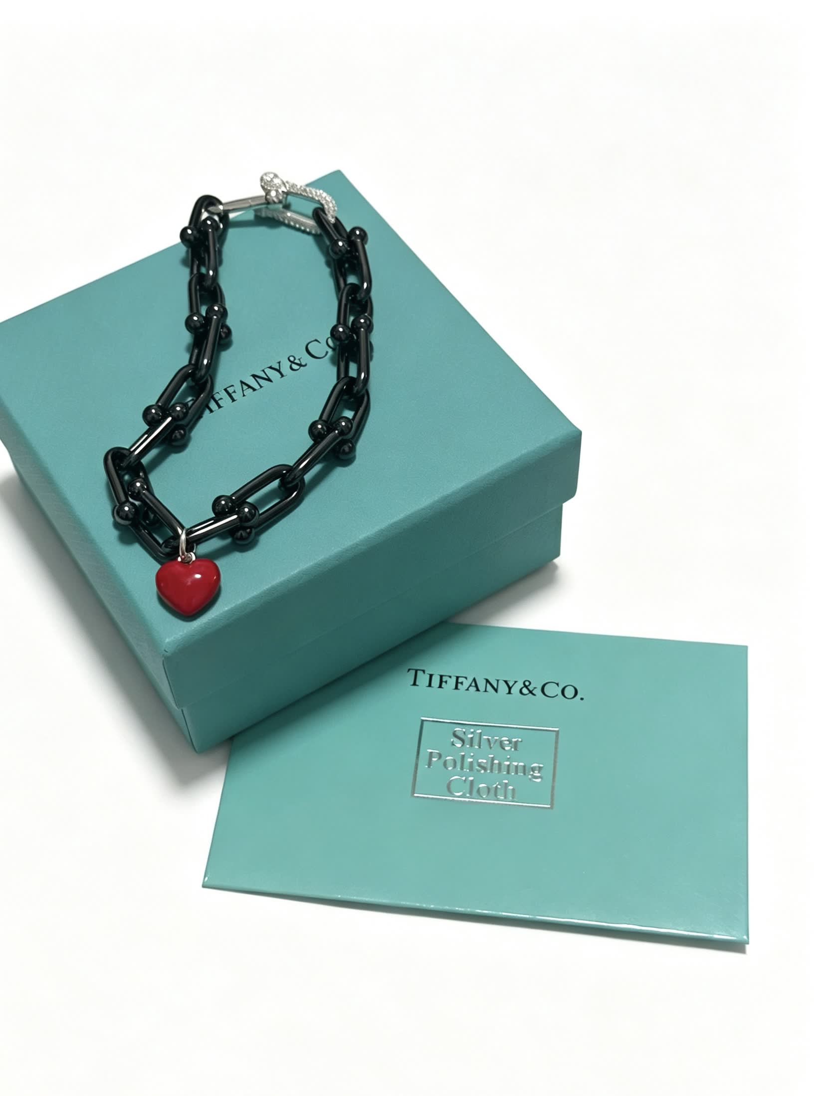 Tiffany & Co. Black Chain Heart Charm Bracelet